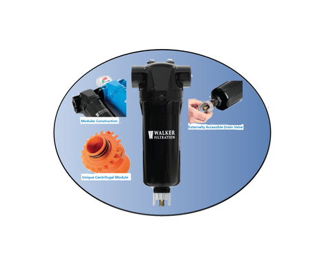 Walker Filtration A30050WS Alpha Series Modular Compressed Air Water Separator Housing 1/2 Inch NPT 50 SCFM